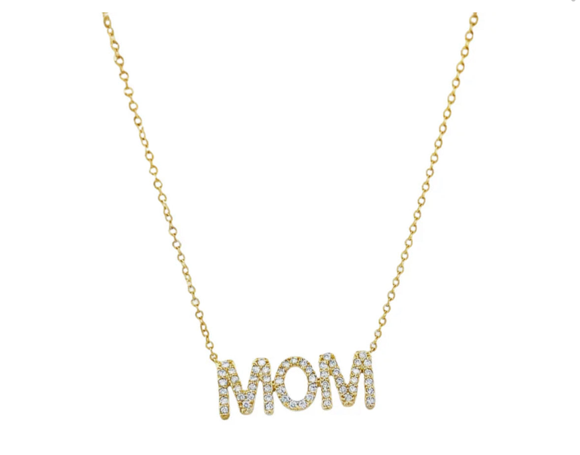 14K YELLOW GOLD MOM DIAMOND NECKLACE MOTHER DAY