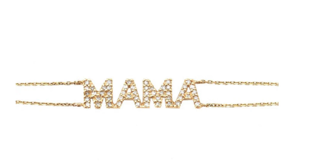 14K YELLOW GOLD MAMA MICRO PAVE DIAMOND BRACELET