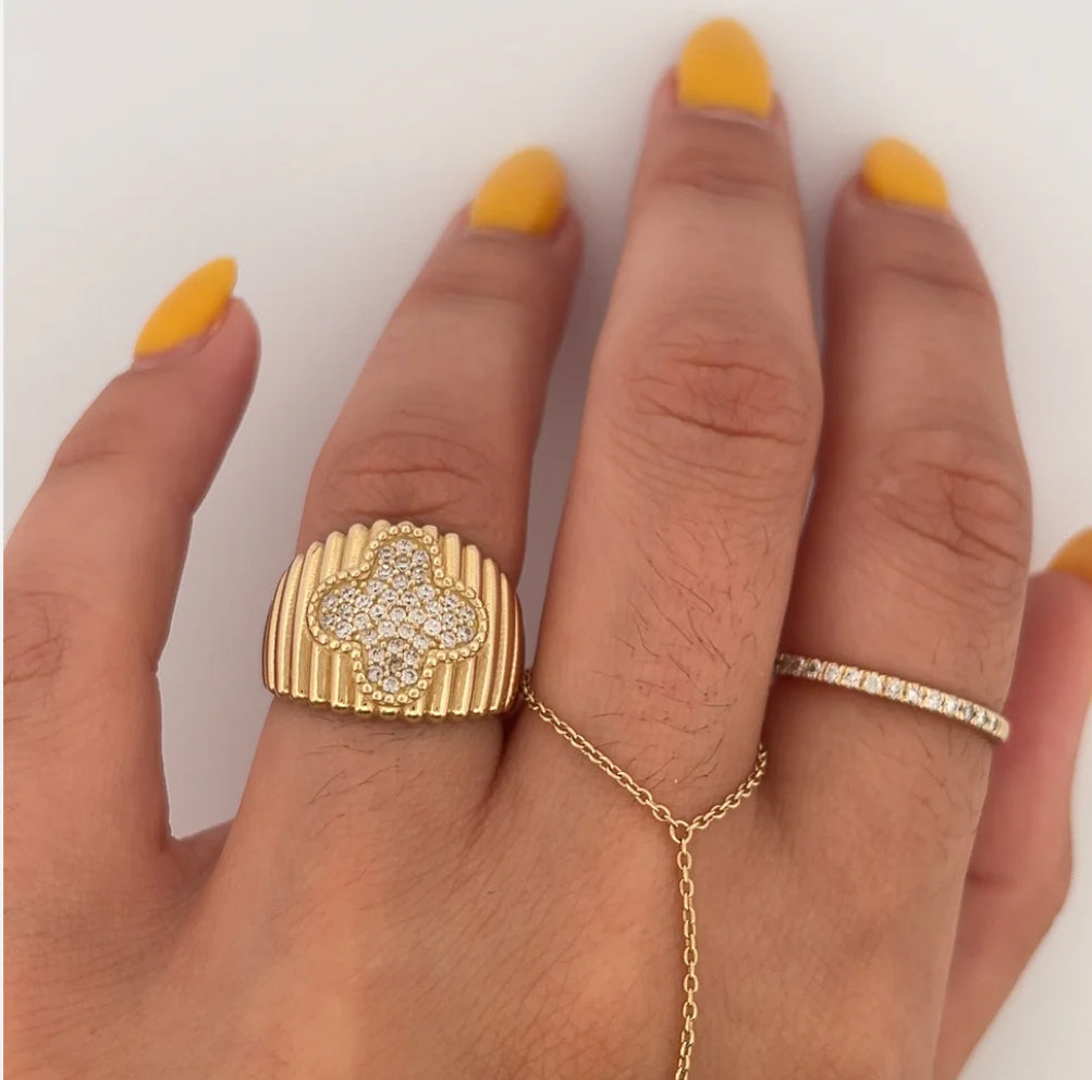 14K Flower Cz Ring