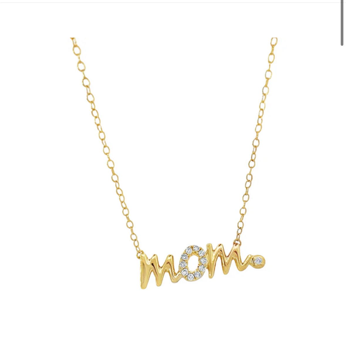 14K YELLOW GOLD MOM DIAMOND NECKLACE MOTHER DAY
