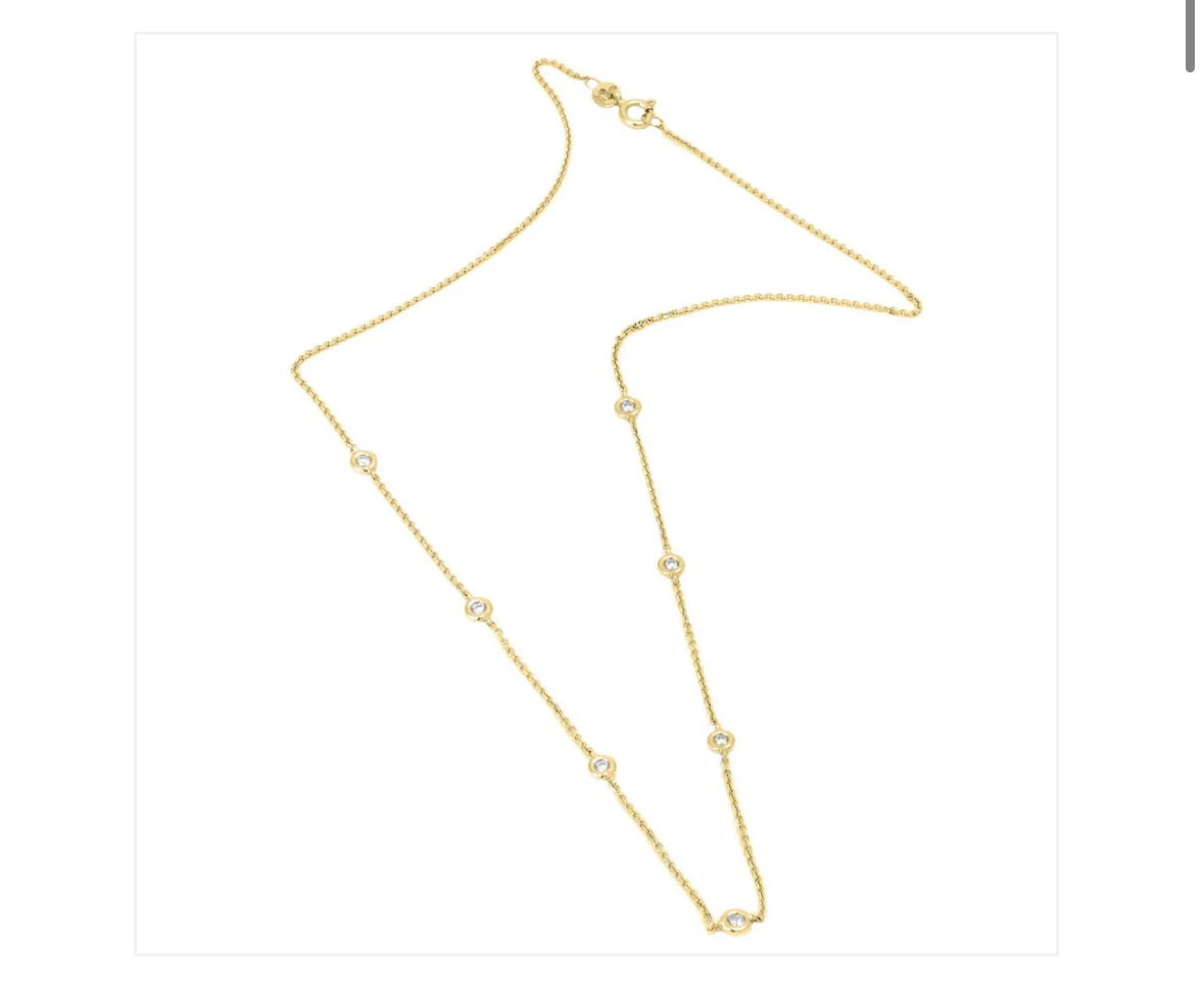 Yellow Gold Diamond By The Yard Round Bezel Diamond Necklace