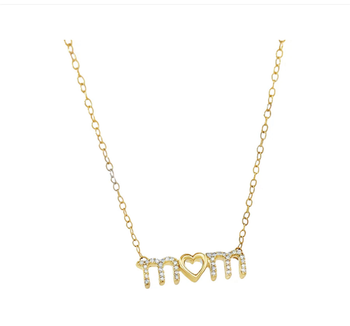 14K YELLOW GOLD MOM HEART DIAMOND NECKLACE MOTHER DA