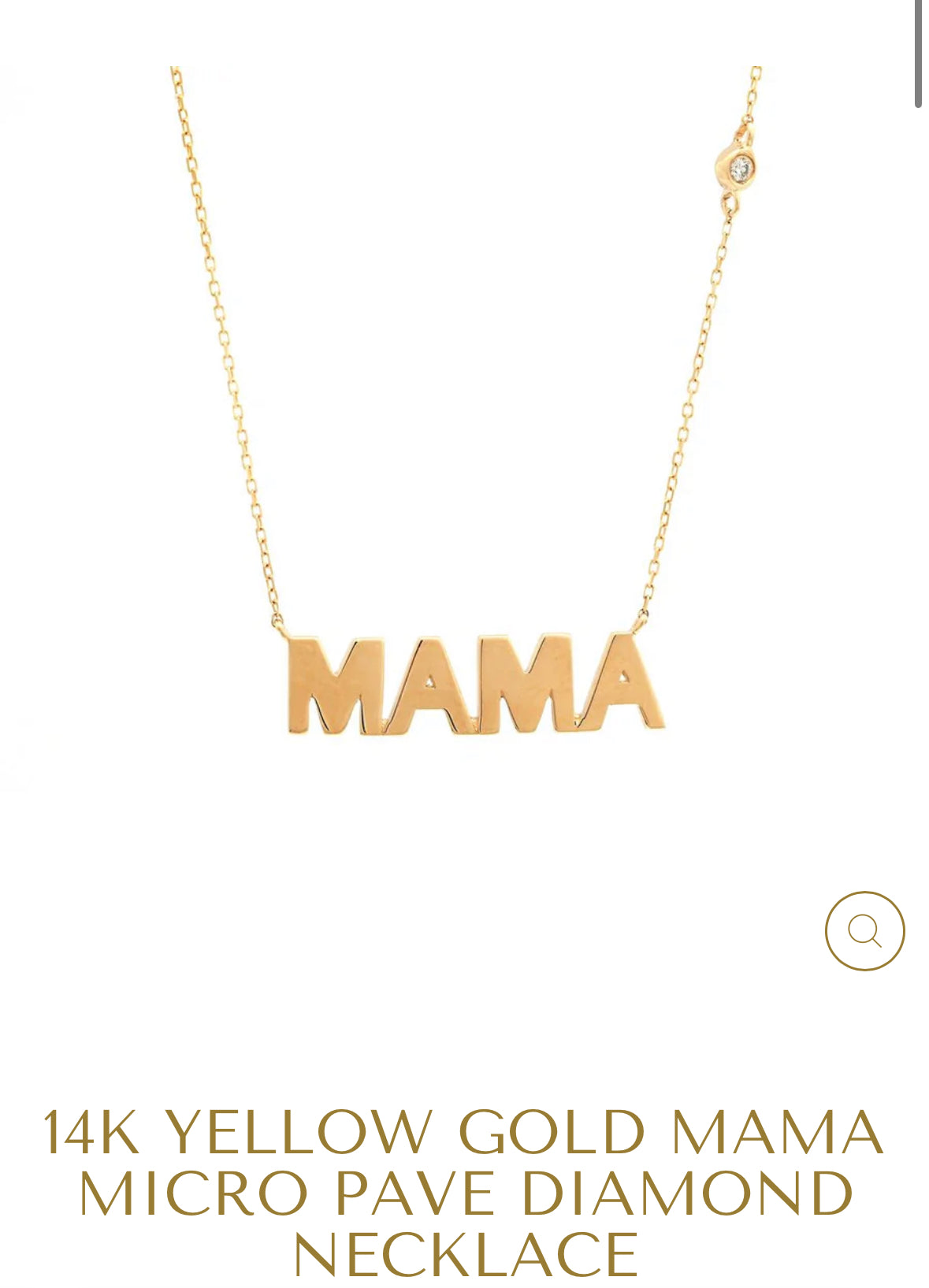 14K YELLOW GOLD MAMA MICRO PAVE DIAMOND NECKLACE