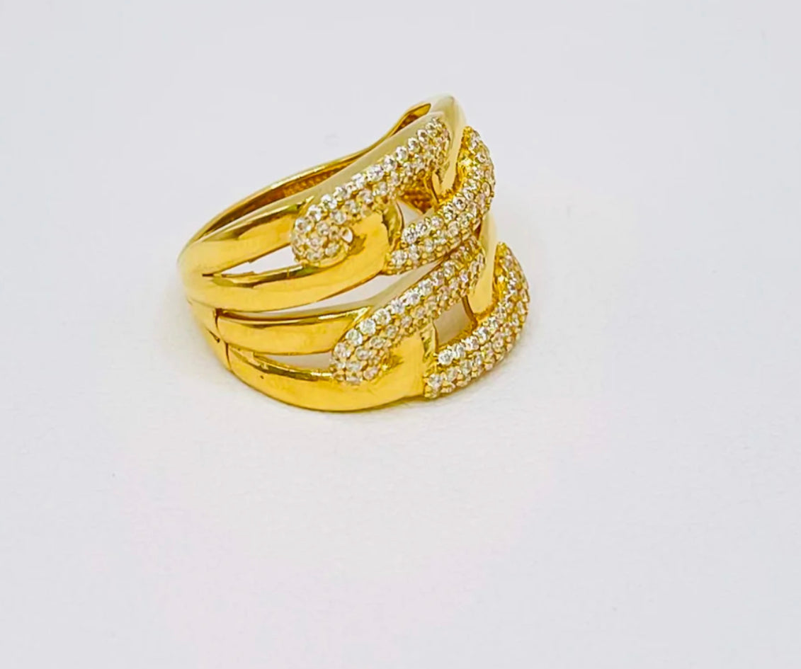 14k Doble Chain CZ Ring