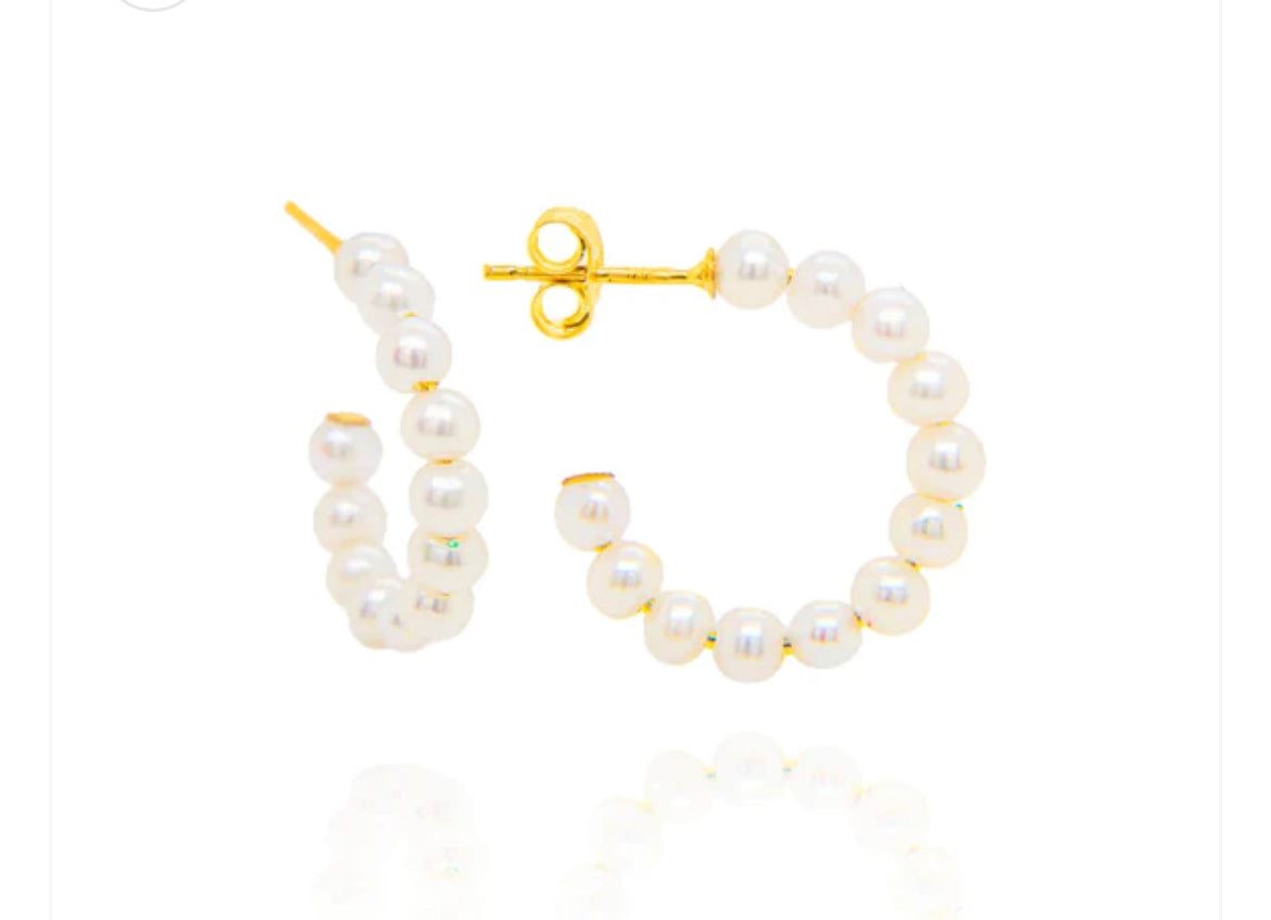 18k Pearl Hoops Earrings