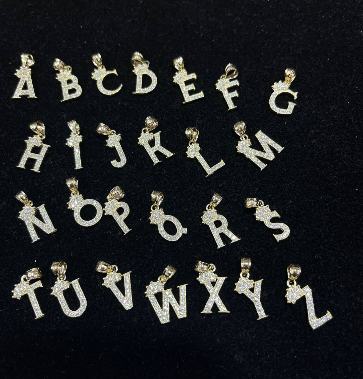 14mm Iniciales + Coronas Pendants 14k gold and Cz