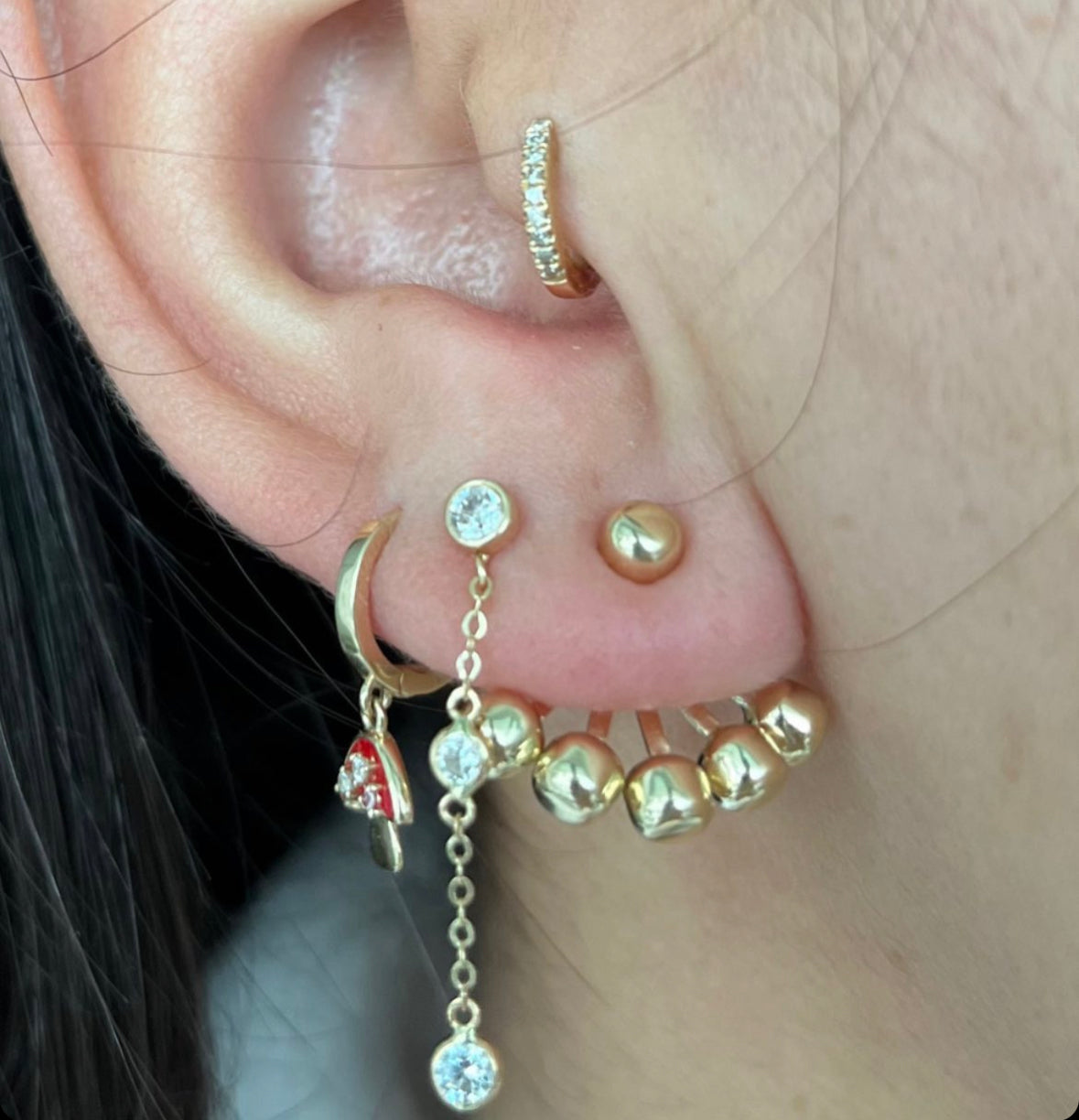 Bezel CZ Chain Earrings (Par) (2)