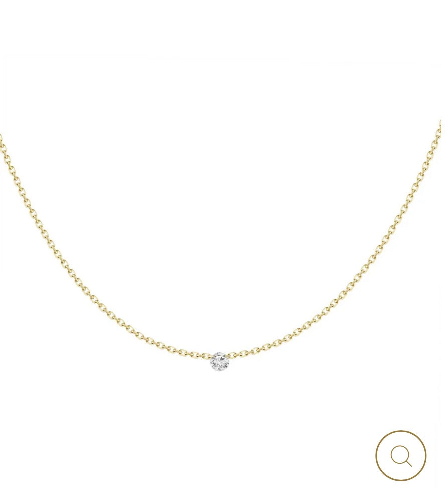 18K YELLOW GOLD SOLITAIRE DIAMOND NECKLACE (PUNTO DE LUZ) 0.10ct size 15”-16”