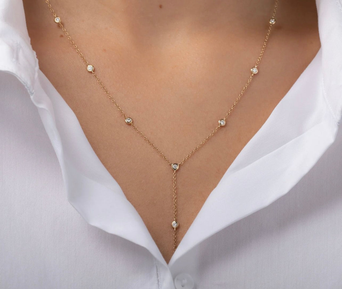 Bezel CZ Lariat Necklace