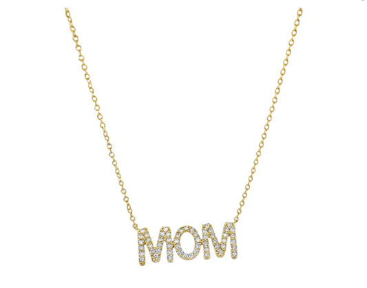 14K YELLOW GOLD MOM DIAMOND NECKLACE MOTHER DAY