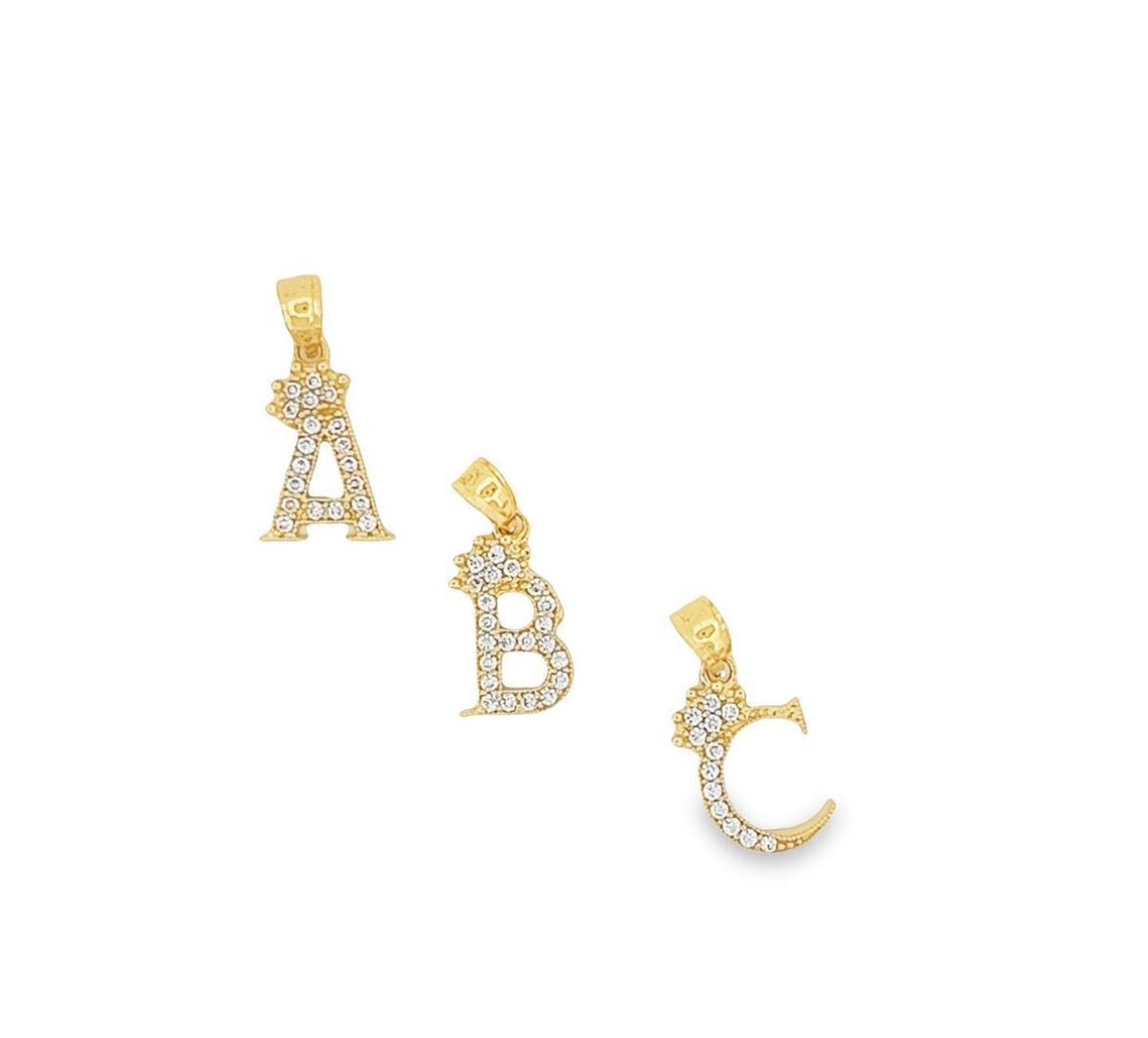 14mm Iniciales + Coronas Pendants 14k gold and Cz