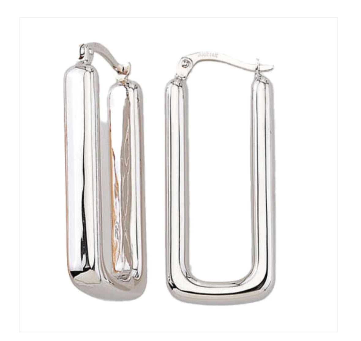 14K White Gold Rectangular Hoops Argollas Earrings