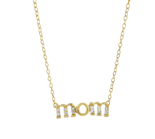 14K YELLOW GOLD MAMA BAGUETTE DIAMOND NECKLACE MOTHER DAY
