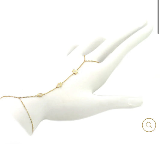 14K EYE - HAMSA HAND AND STAR BEZEL DIAMOND 0.05 CT HAND CHAIN
