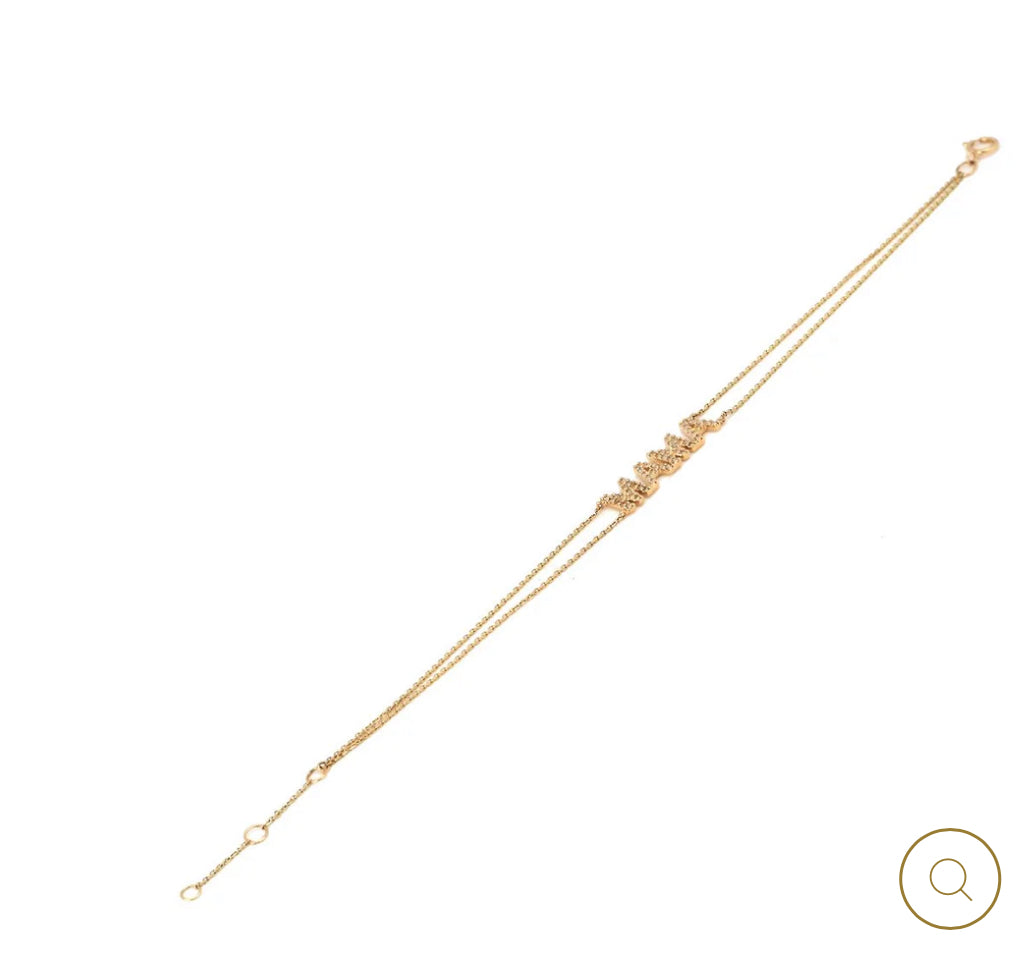 14K YELLOW GOLD MAMA MICRO PAVE DIAMOND BRACELET