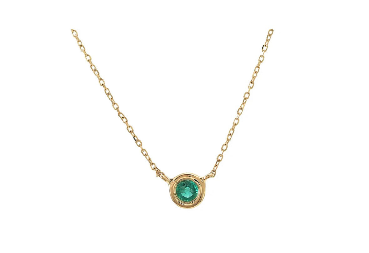 14K GOLD ROUND BEZEL EMERALD NECKLACE