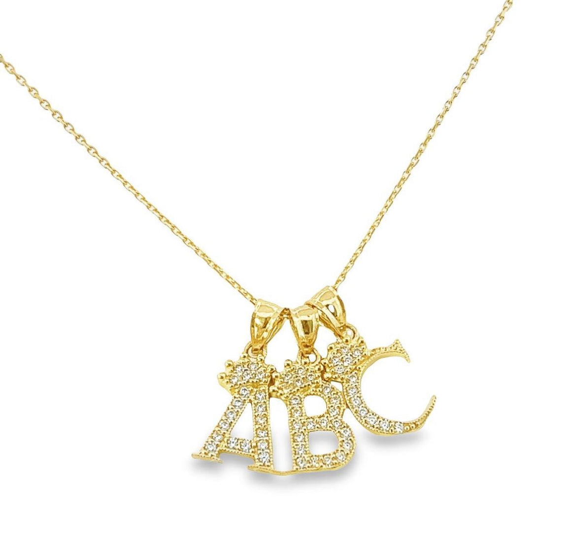 14mm Iniciales + Coronas Pendants 14k gold and Cz