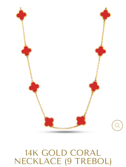 14K GOLD CORAL NECKLACE (9 TREBOL)
