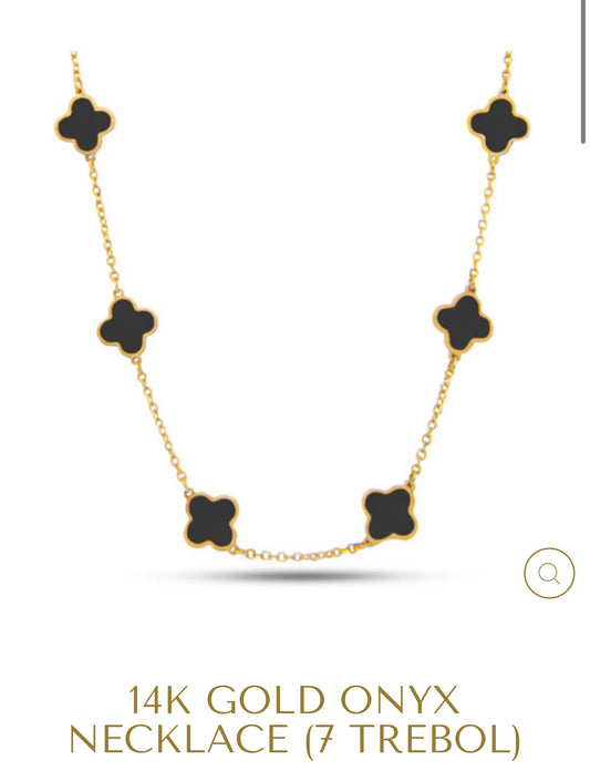 14KT GOLD ONYX NECKLACE (7 TREBOL)