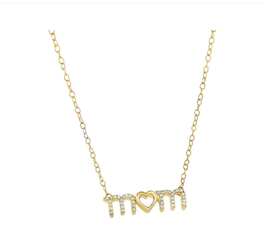 14K YELLOW GOLD MOM HEART DIAMOND NECKLACE MOTHER DA