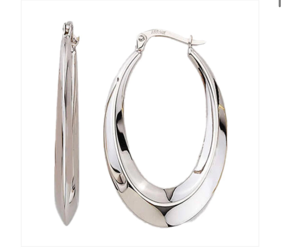 14K White Gold Ovaladas Bold Hoops Argollas Earrings