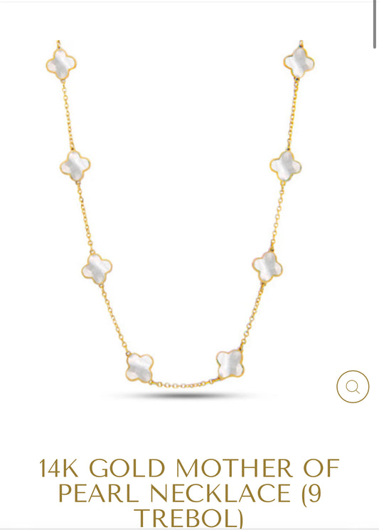 14K GOLD MOTHER OF PEARL NECKLACE (9 TREBOL)