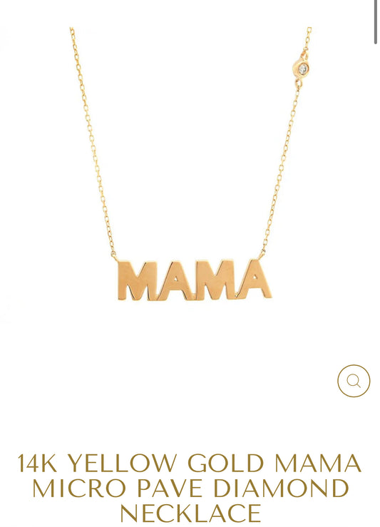 14K YELLOW GOLD MAMA MICRO PAVE DIAMOND NECKLACE