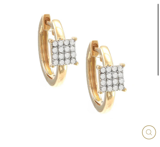 14K YELLOW GOLD HUGGY MICRO PAVE DIAMOND HOOPS EARRINGS