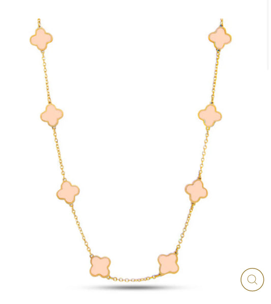 14K GOLD LIGHT PINK NECKLACE (9 TREBOL