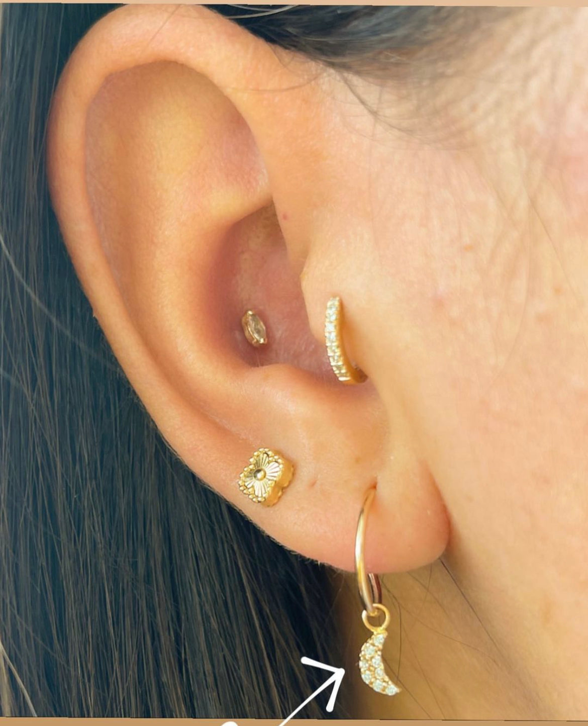 14k Endless Hoop With Bright Moon CZ