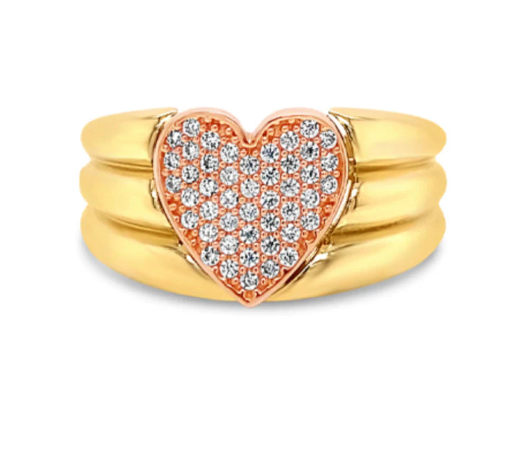 Corazón Cz and Rose Gold Banda Ring