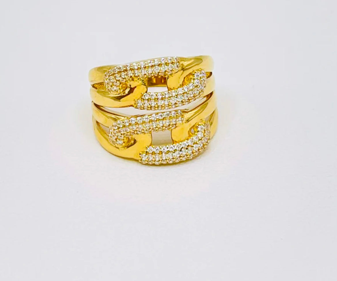 14k Doble Chain CZ Ring