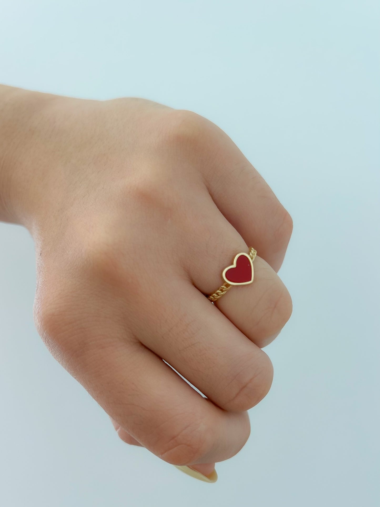 Fine Chain and Red Heart Enamel Ring