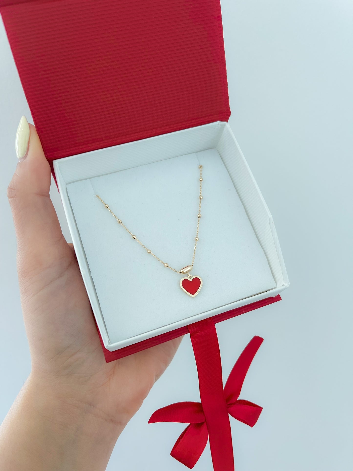 Balls and Heart Red Enamel Necklace